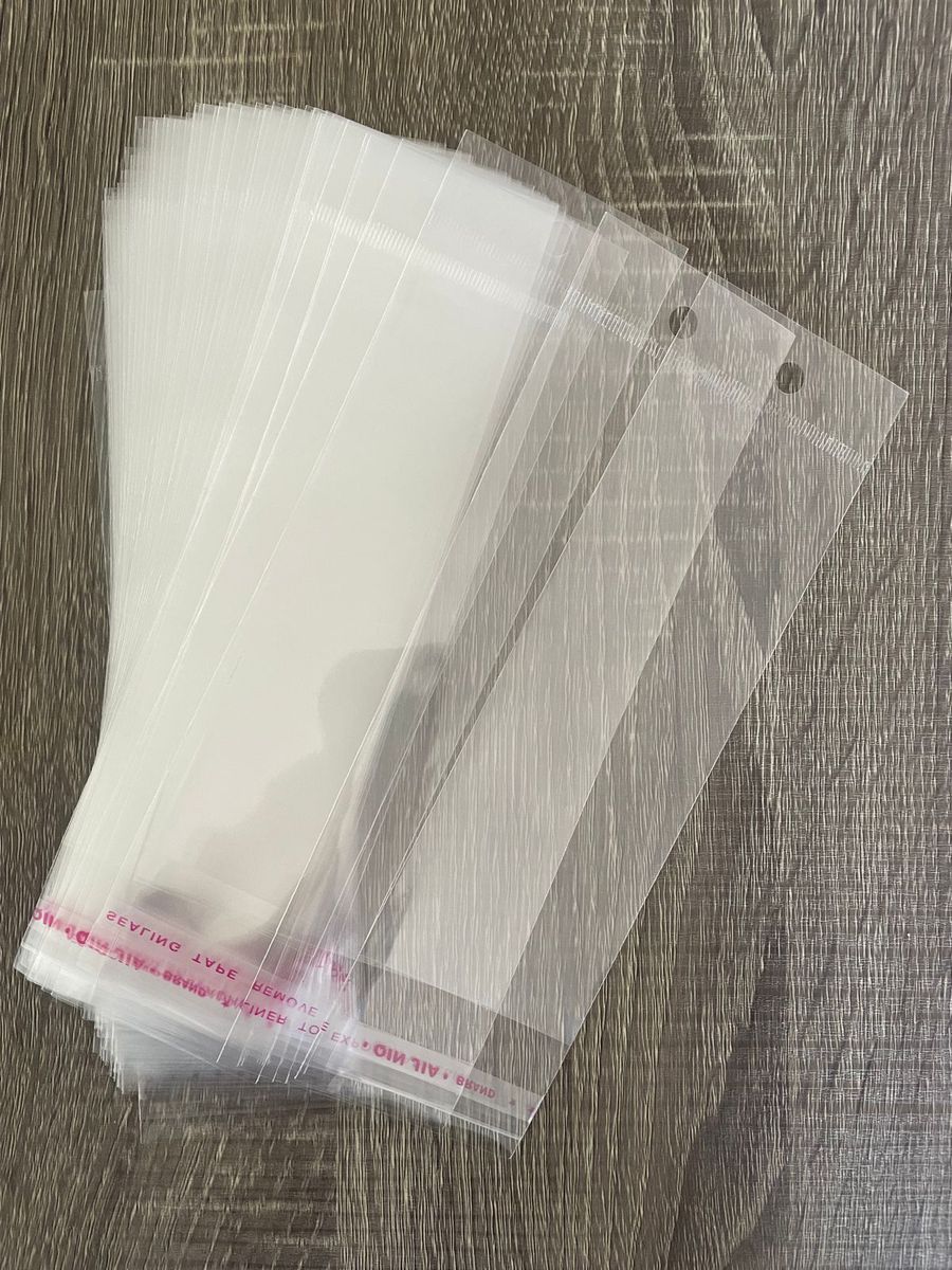 Polyprop Cellophane Selfseal Long Jewellery Gift Bag 8x55+4cm 30mic Punch Hanging Hole 100pack