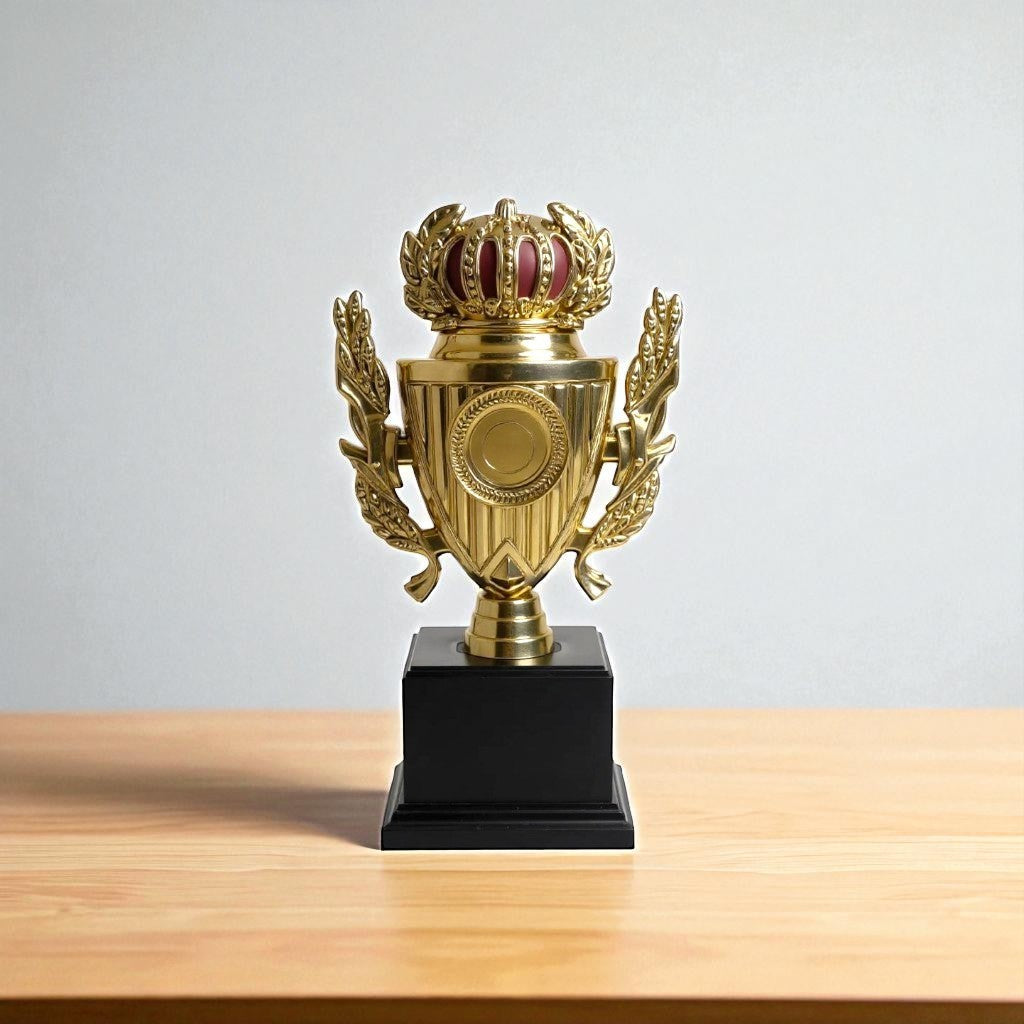 Gold Plastic Trophy Cup with Black Base 21cm