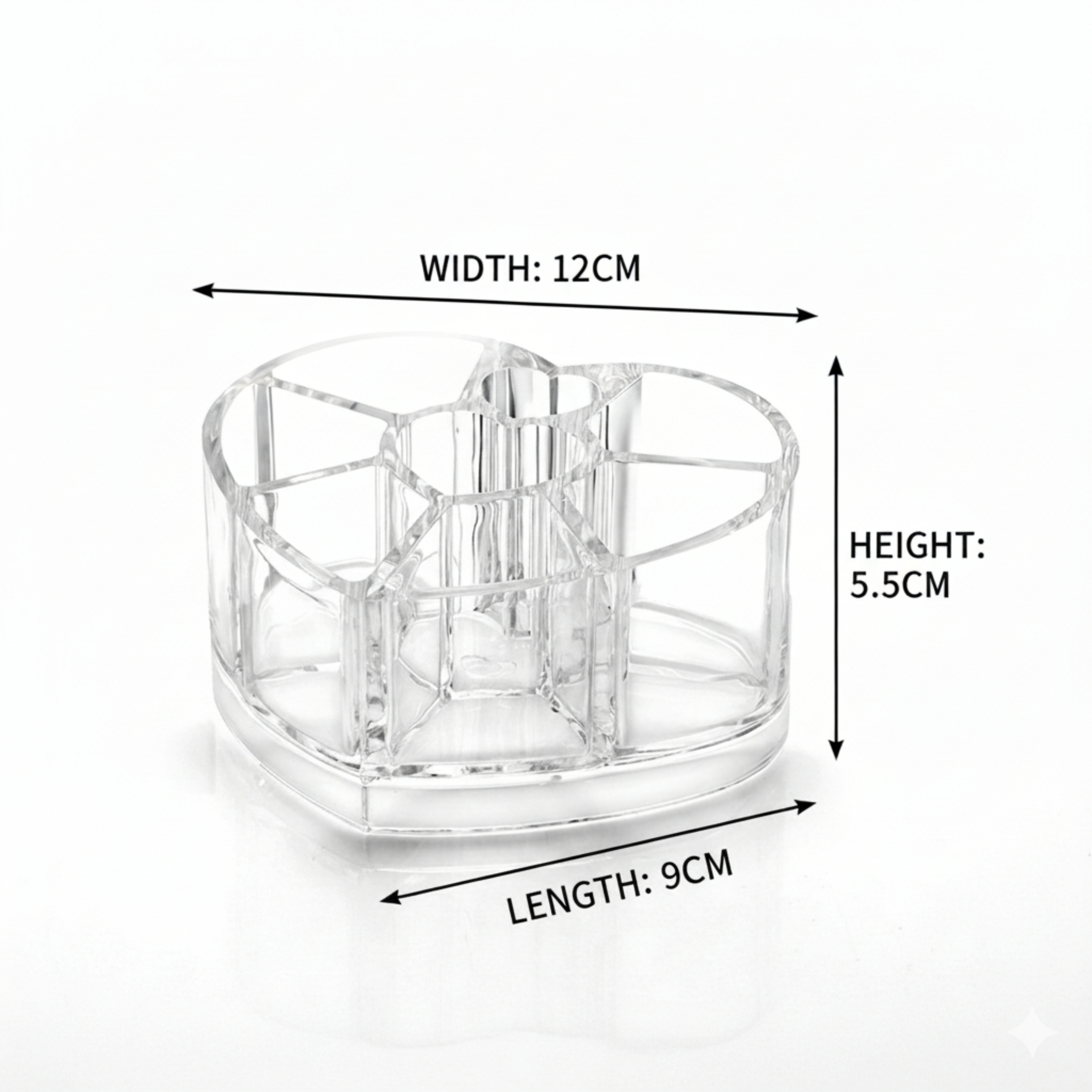 Modern Makeup Cosmetic Organizer Box- Clear Plastic Heart Shape