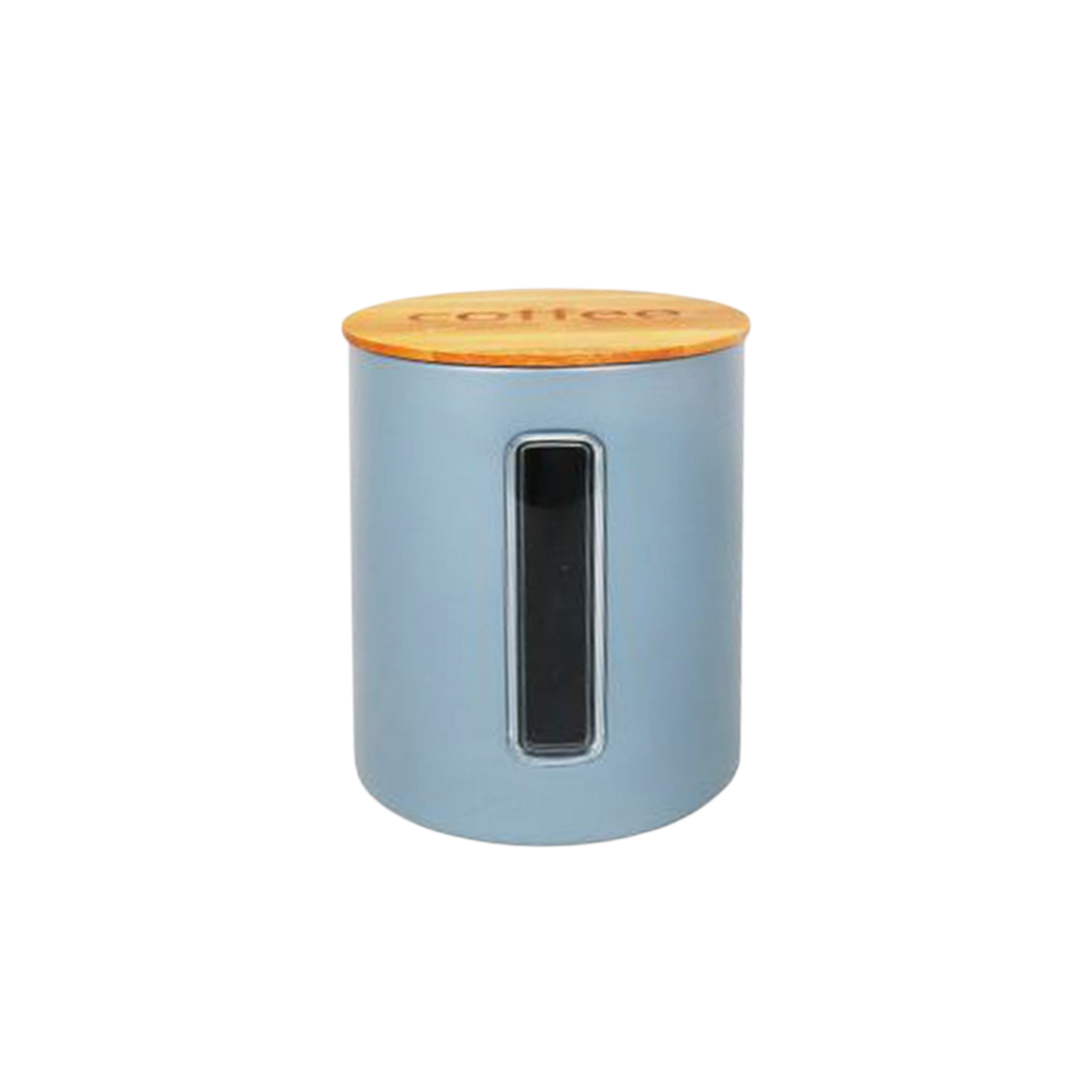 Aqua Canister Coffee Tin Grey with Bamboo Lid and side Window 26577