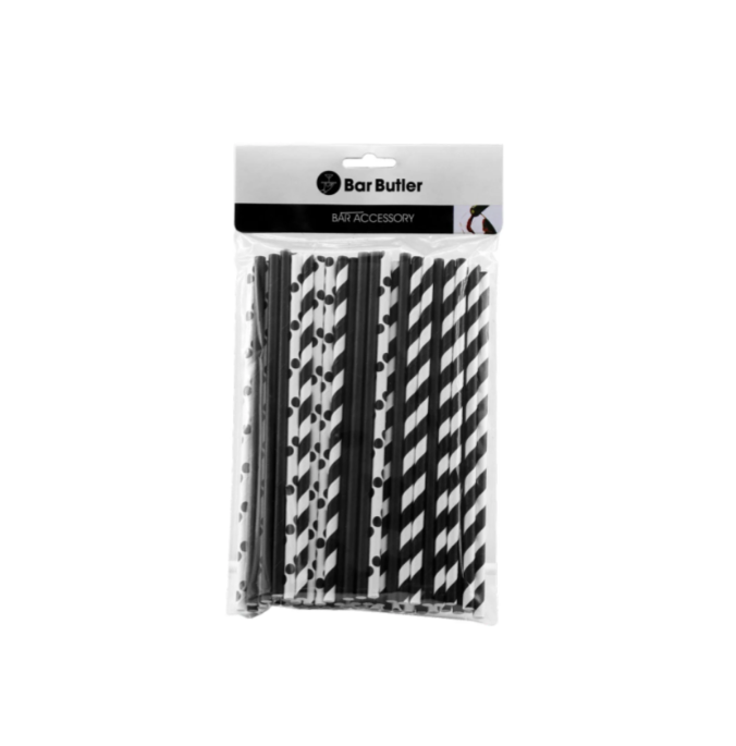 Regent Kitchen Paper Straw Black & White Mix 6mm 3ply 60pc 28138