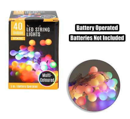 Led String Fairy Ball Lights 40X Multi Colour 5.5m