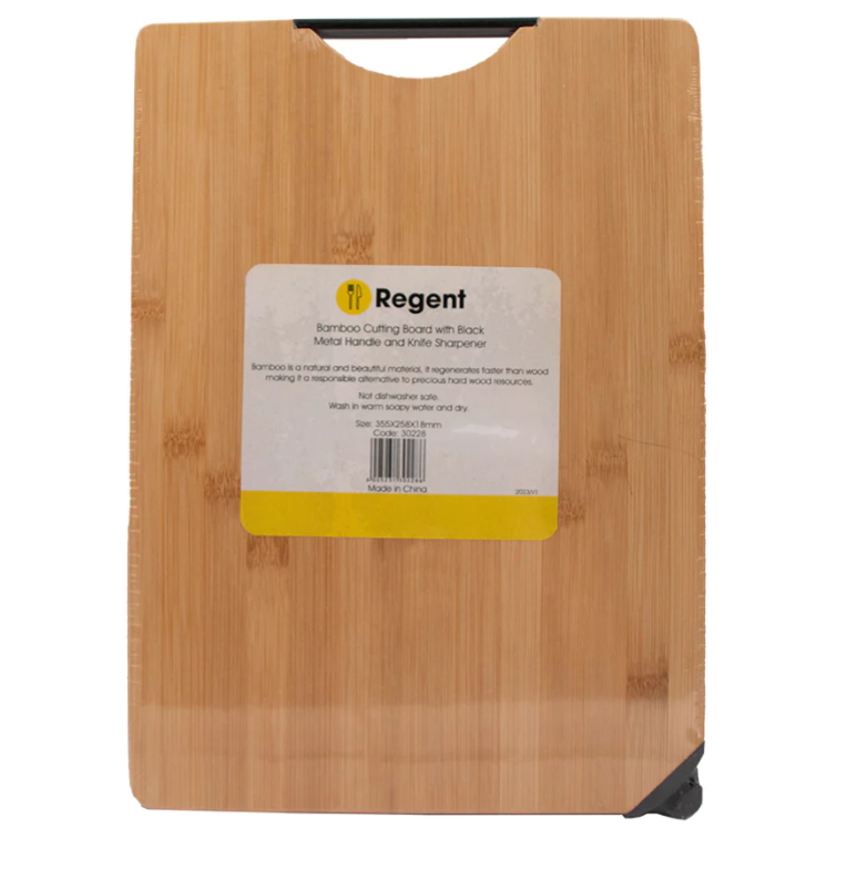 Regent Bamboo Cutting Board with Black Metal Handle 30228