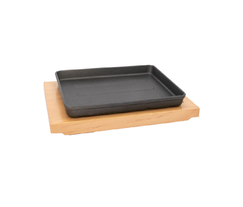 Regent Cookware Rectangle Cast Iron Platter On A Wooden Board