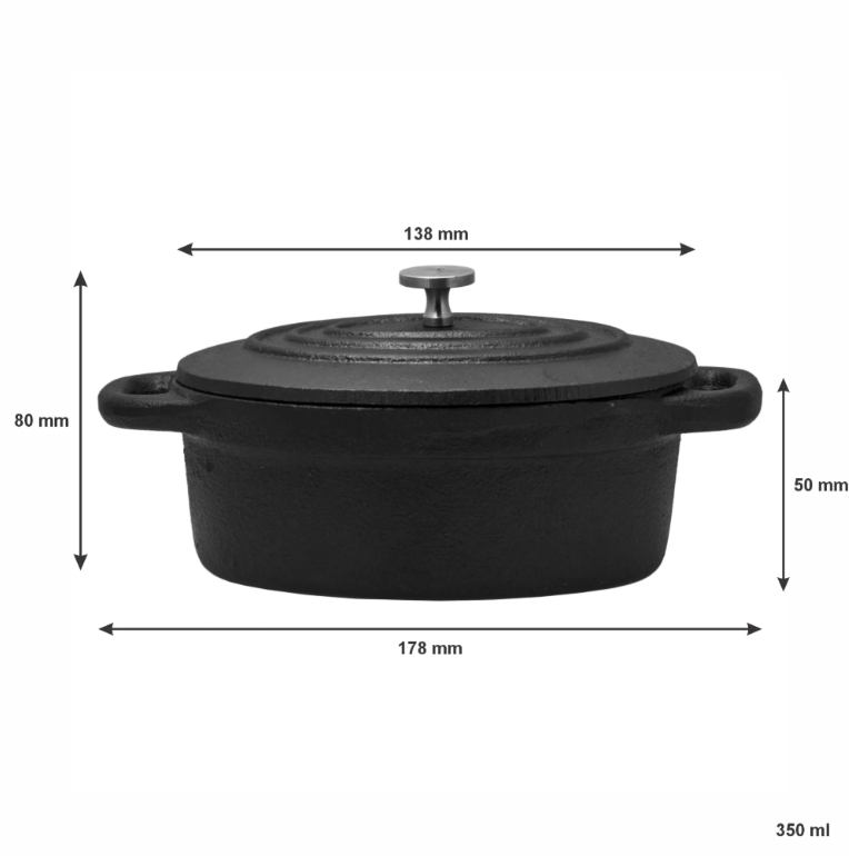 Regent Cookware Mini Cast iron Oval Pot with Lid 350ml