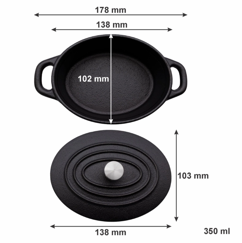 Regent Cookware Mini Cast iron Oval Pot with Lid 350ml