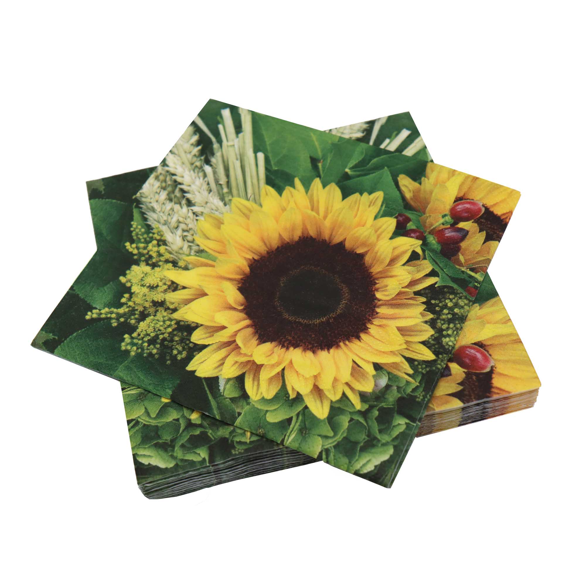 Luncheon Table Paper Serviettes 3ply 33x33cm Sunflower 20Pack