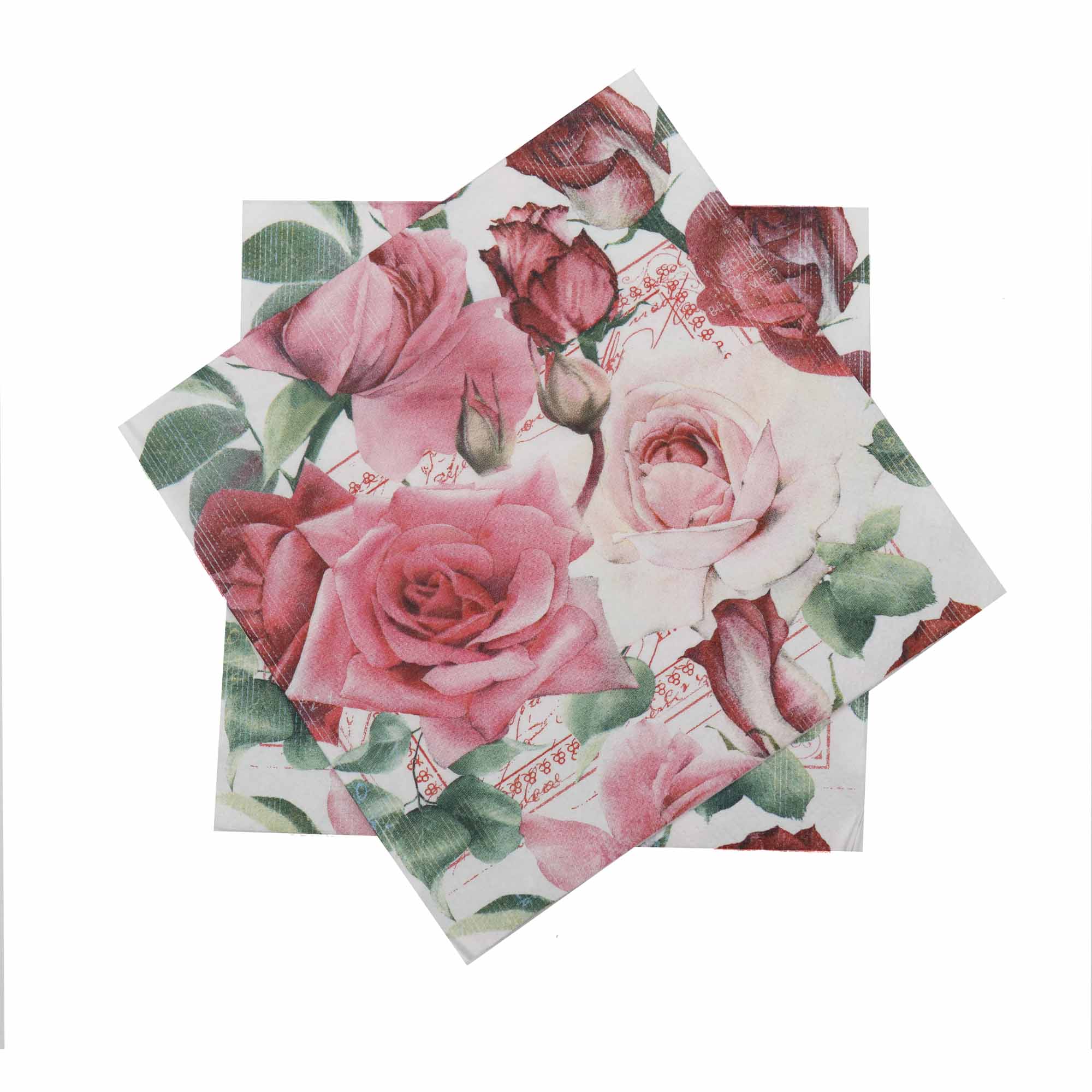 Luncheon Table Paper Serviettes 3ply 33x33cm Pink Floral Rose 20Pack