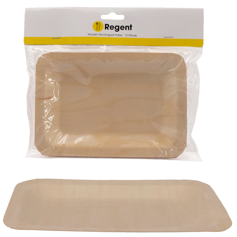 Regent Disposable Wooden Rectangle Plate 190x130x10mm 10pack 35210