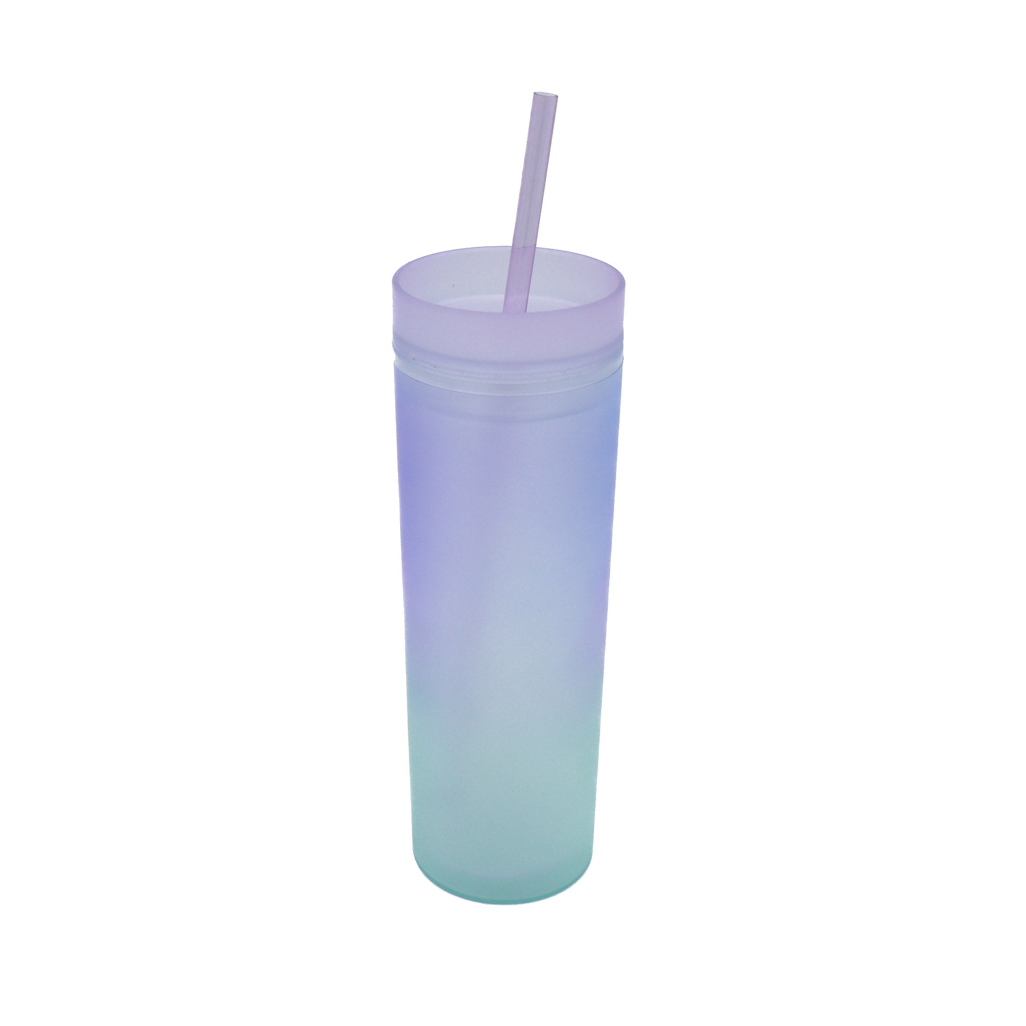 Skinny Drinking Tumbler 473ml Rainbow Gradient Frosted Acrylic Reusable with Lid & Straw