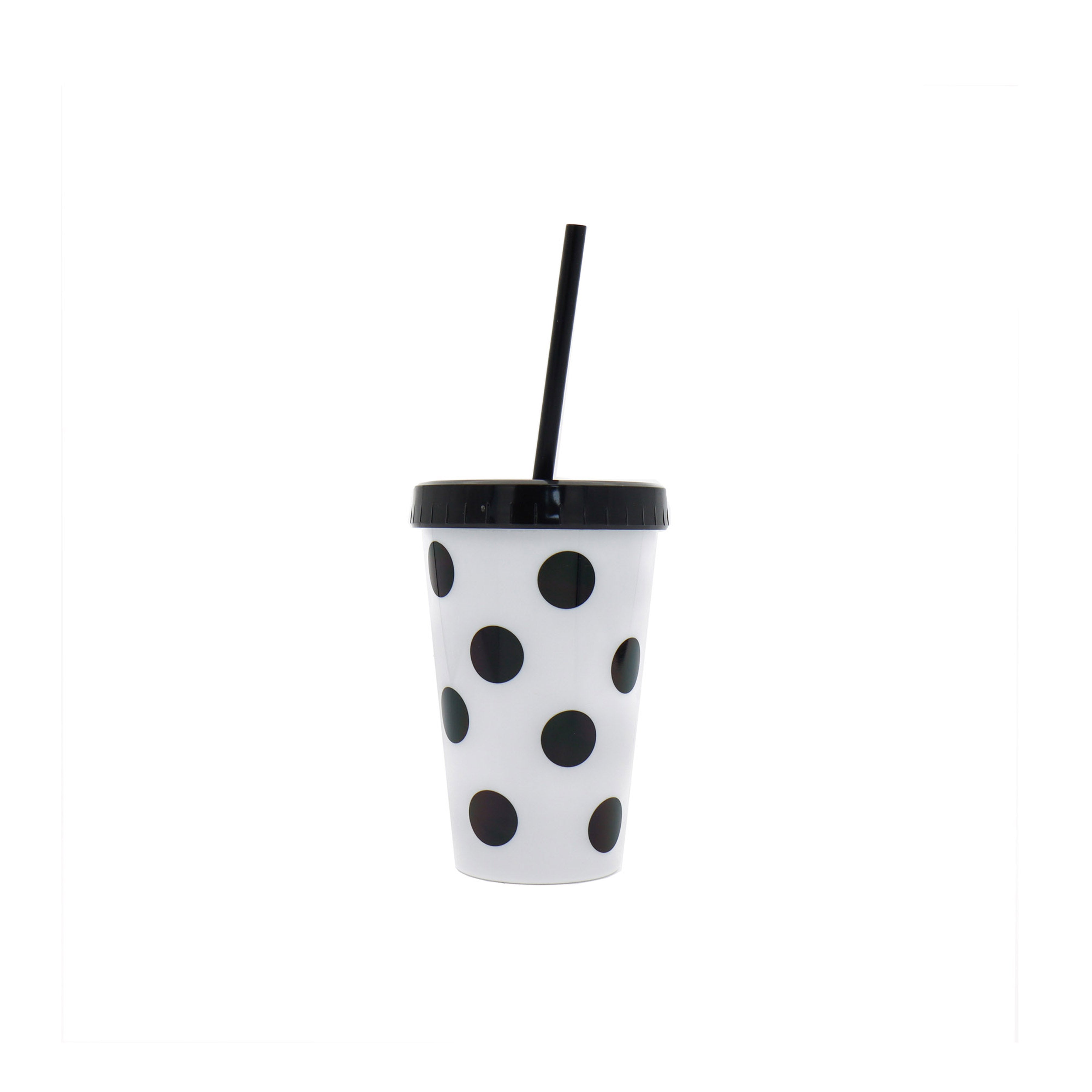 Frosted Drinking Tumbler 350ml Black with White Decal & Straw
