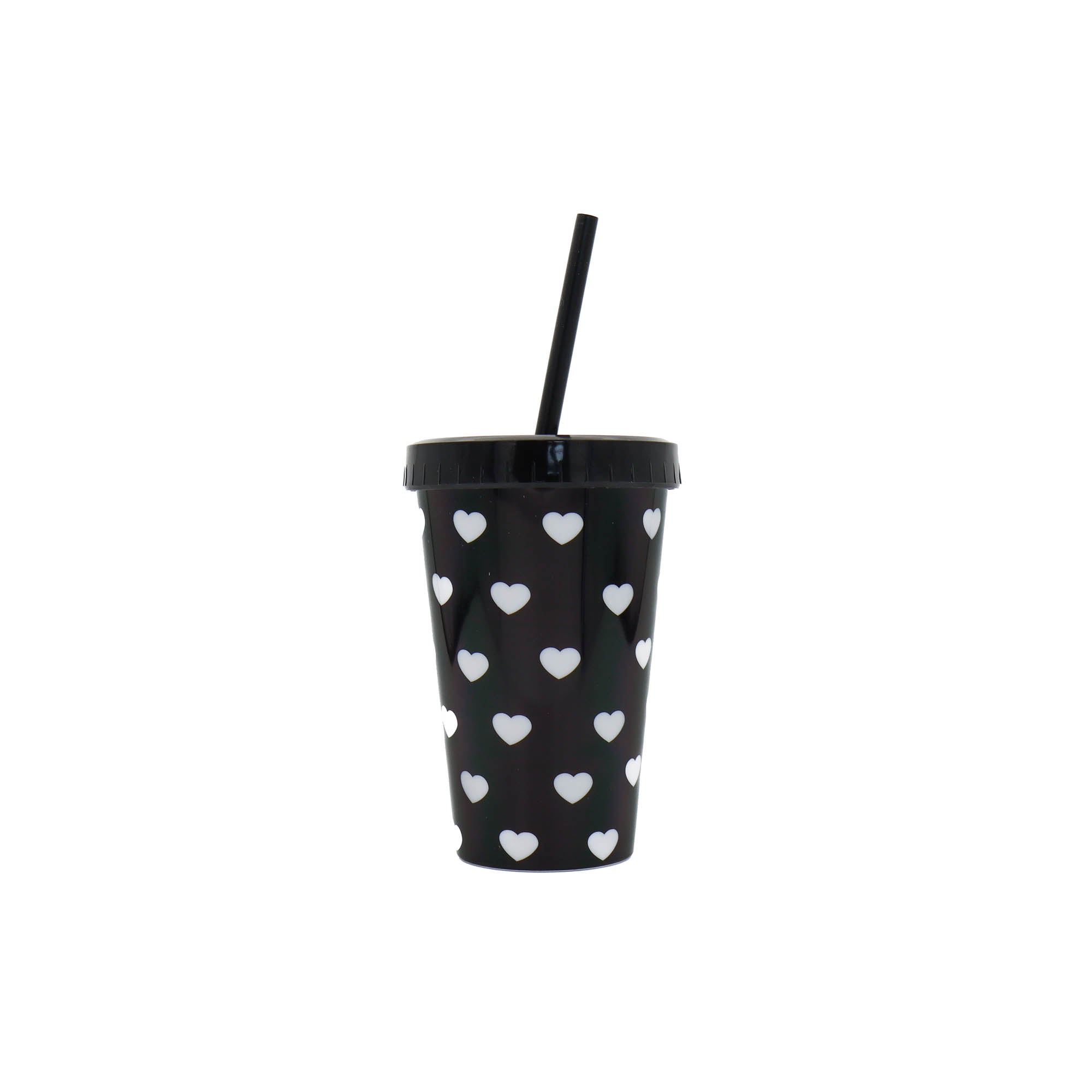 Frosted Drinking Tumbler 350ml Black with White Decal & Straw