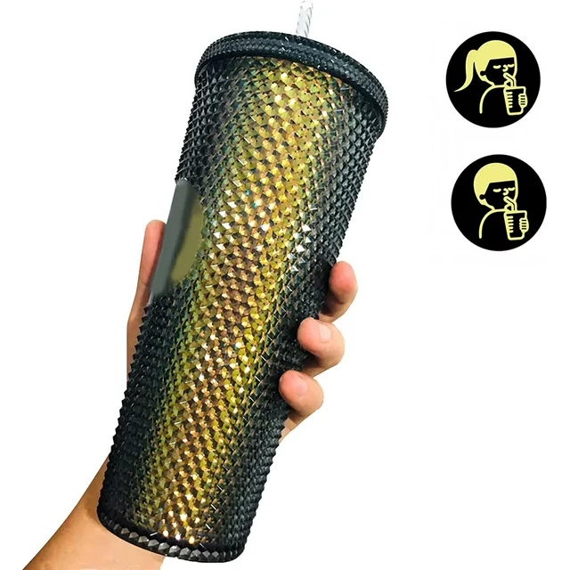 Studded Drinking Tumbler 600ml Metallic Smoothie Cup