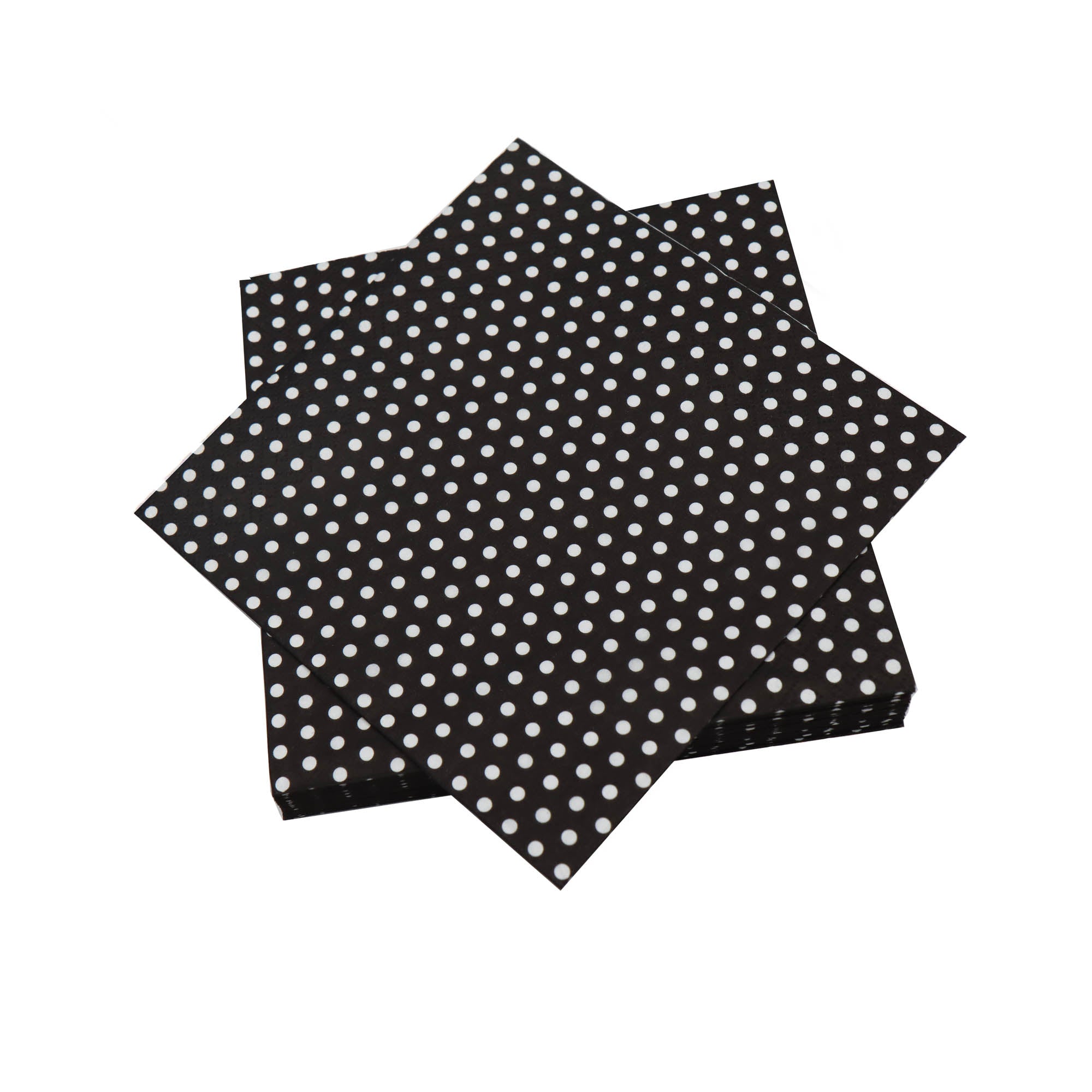 Luncheon Table Paper Serviettes 3ply 33x33cm Black Polka Dots  20pack