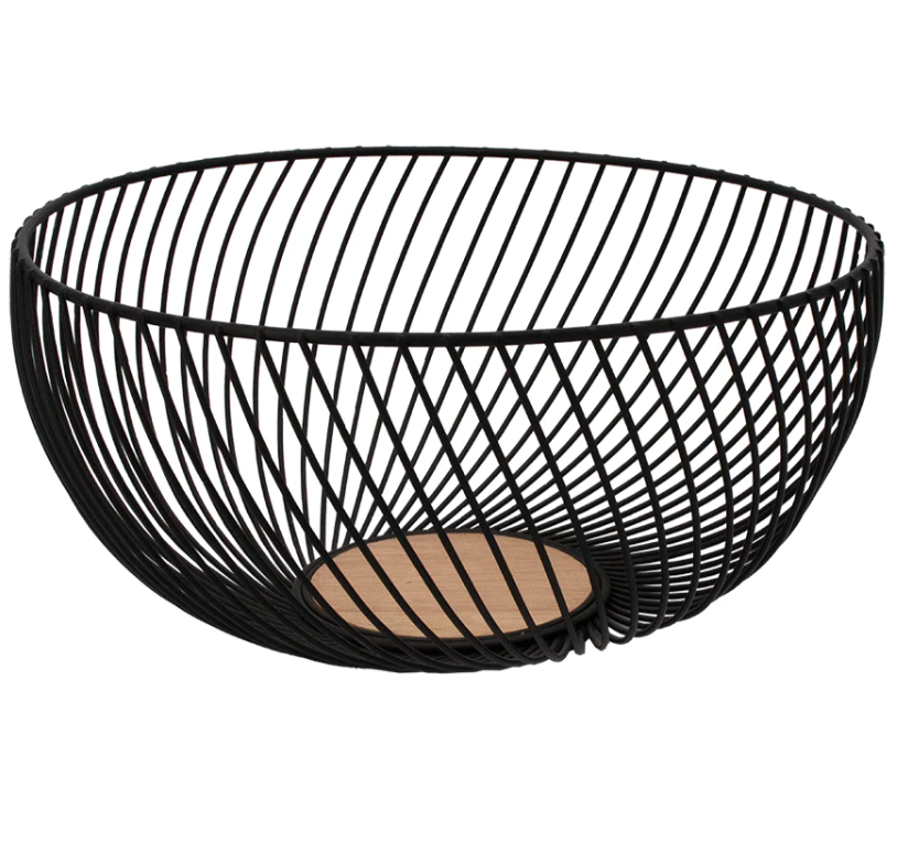 Regent Swirl Basket wire and Wood Powder Coated Black 125x250 Diameter