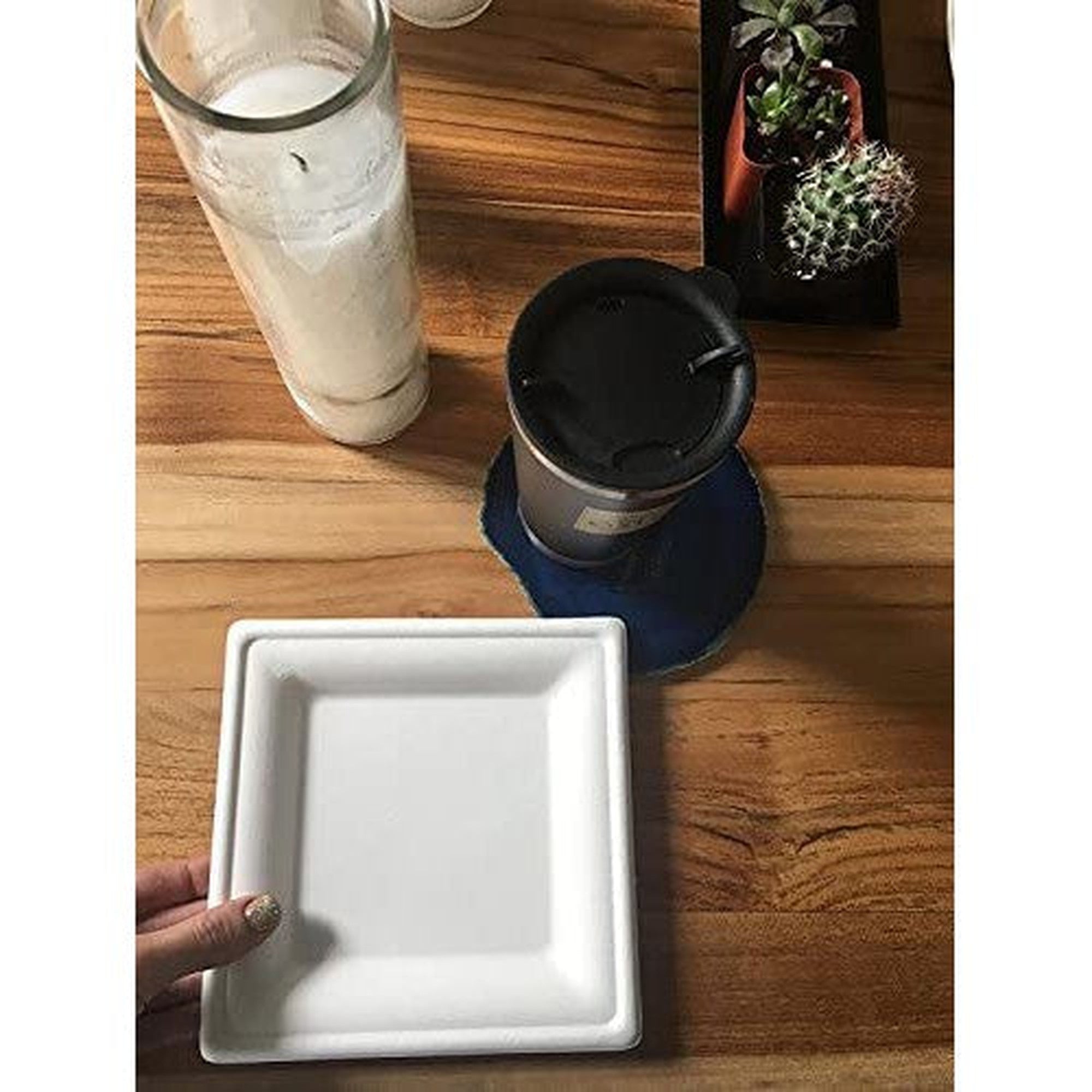 Biodegradable Takeaway Plate 10inch Square White Sugar Cane