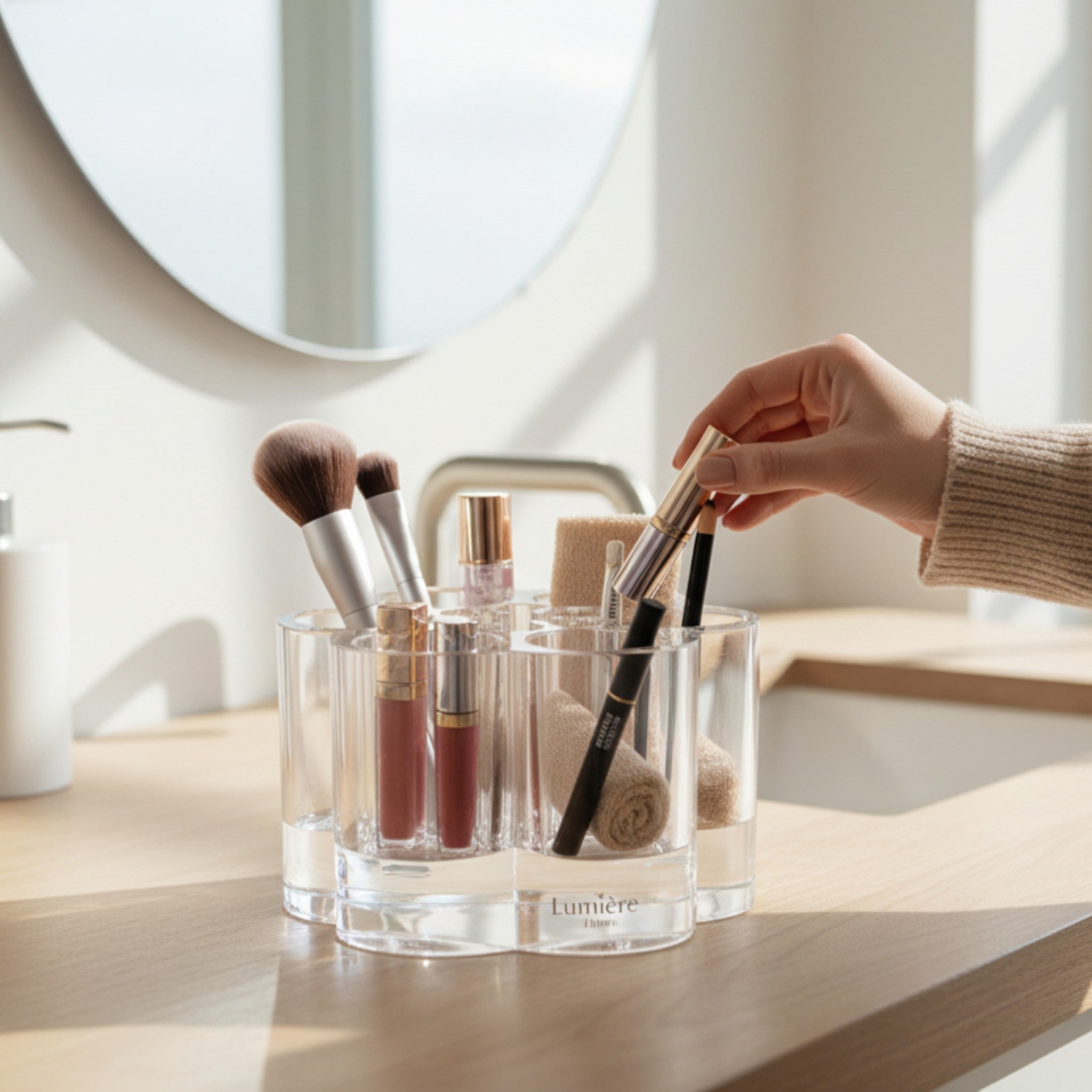 Modern Makeup Cosmetic  Organizer - Clear Plastic Flower Shape