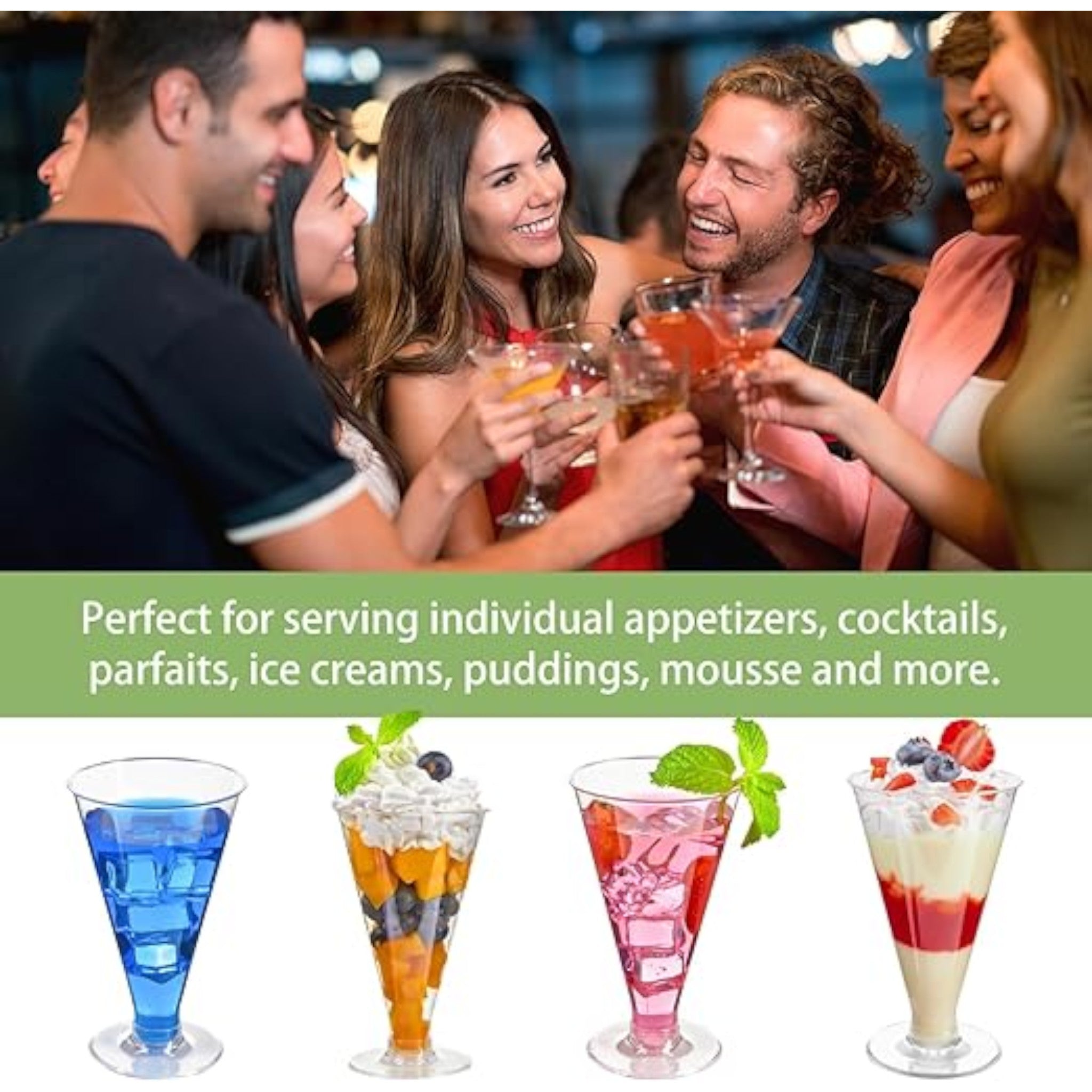 Acrylic Plastic Mini Stemmed Reusable Dessert Cups 135ml 10pack