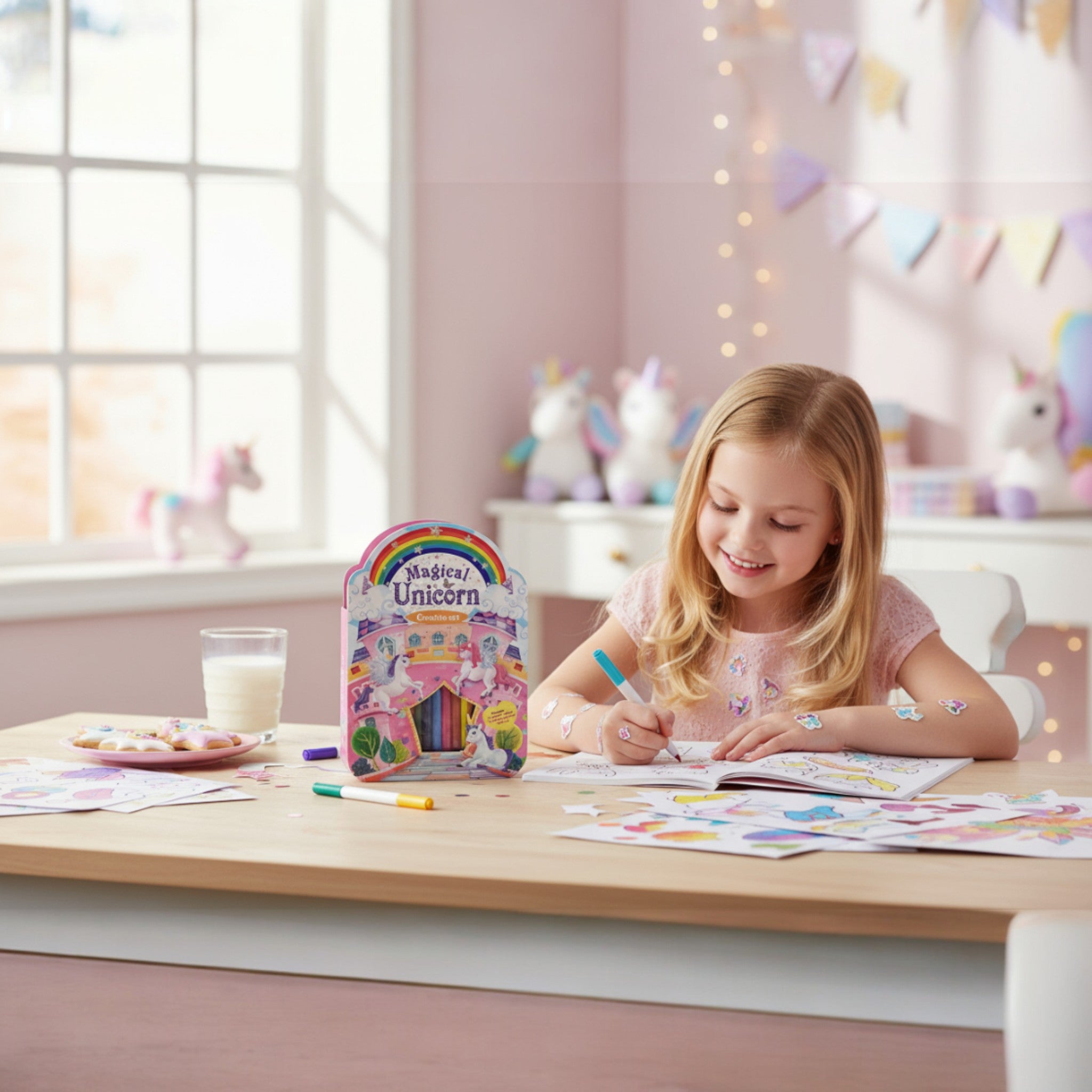 Magical Unicorn Coloring Activity Book with Coloured Pencils