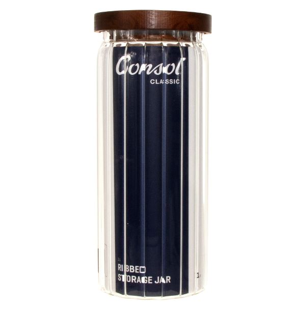 Consol Round Ribbed Canister with Acacia Lid 1L