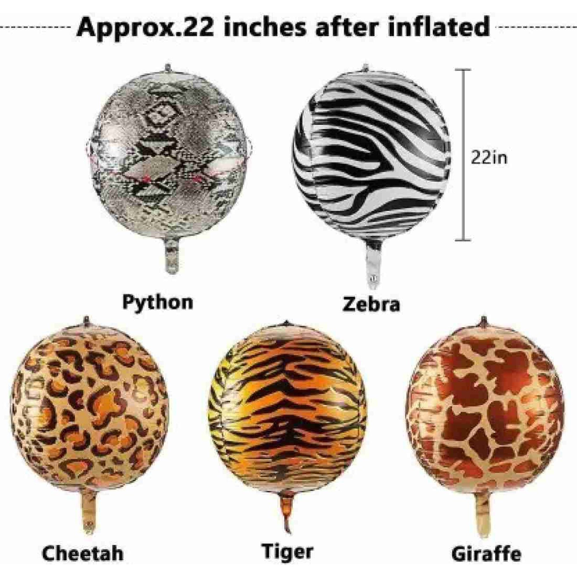 4D Foil Balloon 22inch Animal Print 5pack