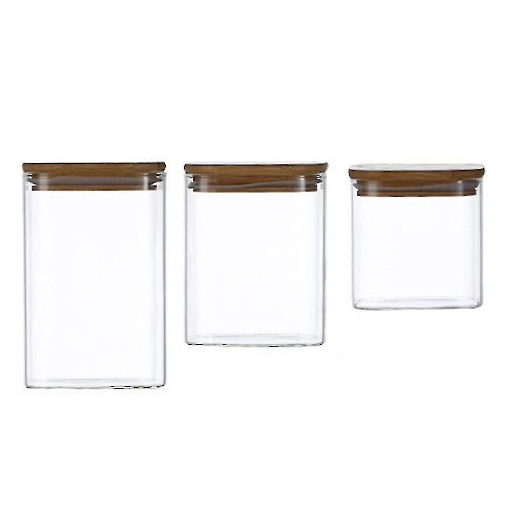 Borosilicate Glass Canister Storage Jar Square with Wooden Lid