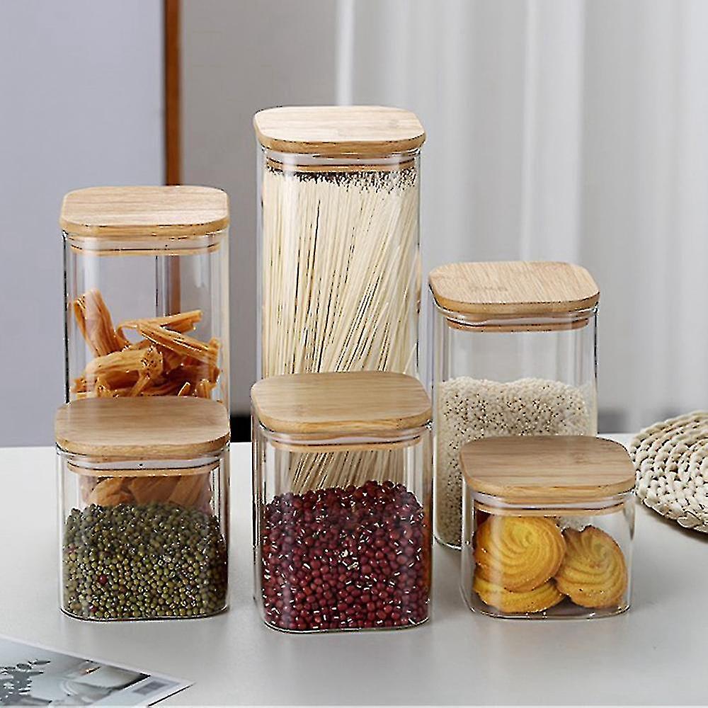 Borosilicate Glass Canister Storage Jar Square with Wooden Lid