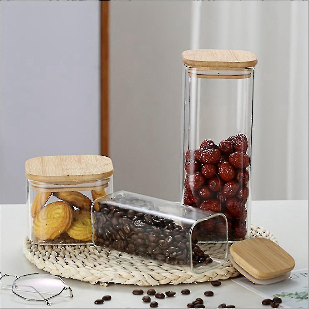 Borosilicate Glass Canister Storage Jar Square with Wooden Lid