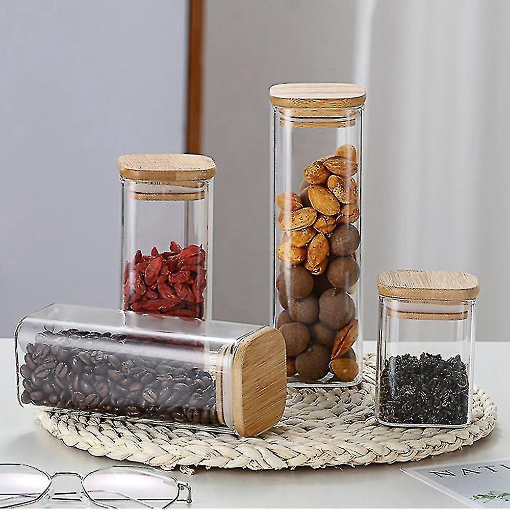 Borosilicate Glass Canister Storage Jar Square with Wooden Lid