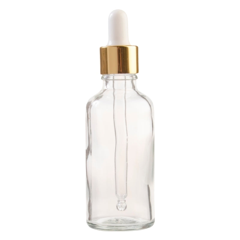 30ml Glass Dropper Bottle Amber Clear with Silver-Gold-Black Collar Pipette Lid