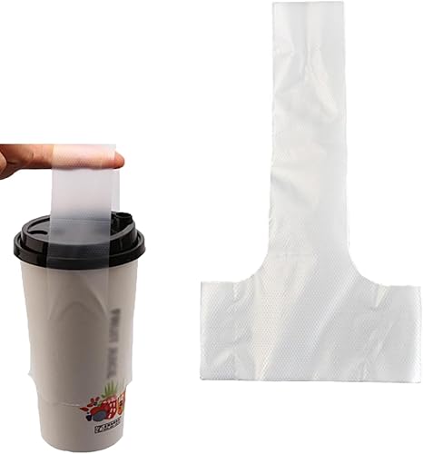 Disposable T-Shaped Beverage Single Cup Carrier Bag Clear Plastic - 7microns 100pcs