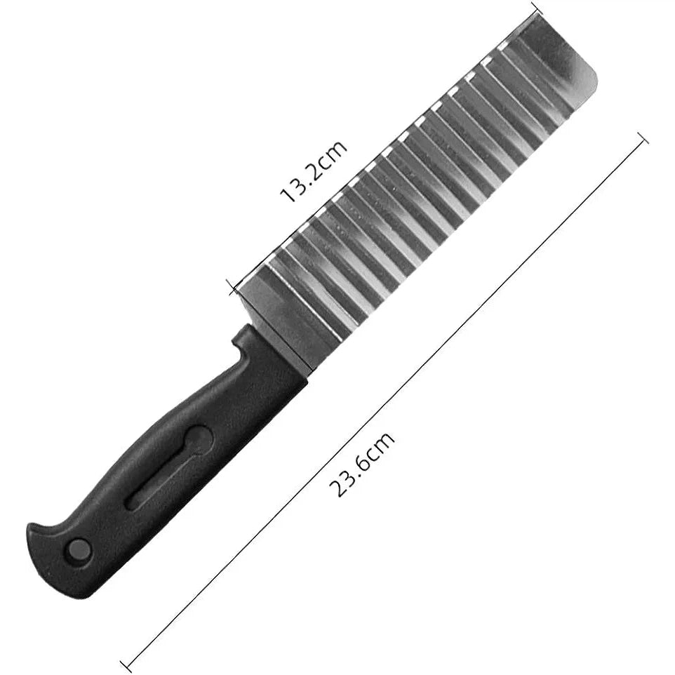 Stainless Steel Multifunctional Wave Crinkle Cut Knife with Black Plastic Handle 23.5cm