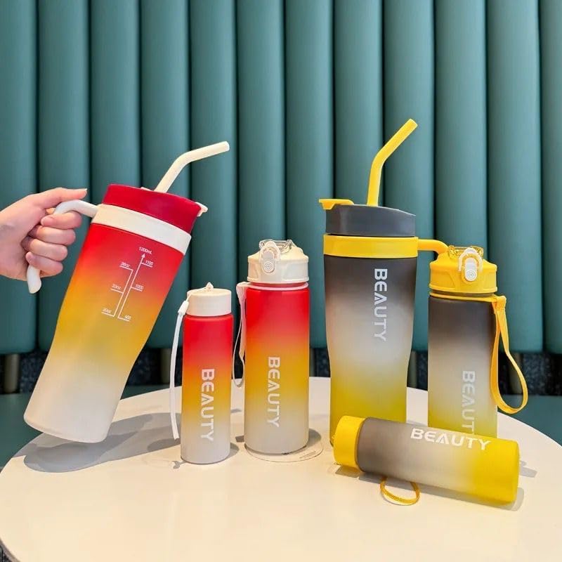 1.2L 3-Piece Water Bottles with Handle & Straw in Dazzling Colors