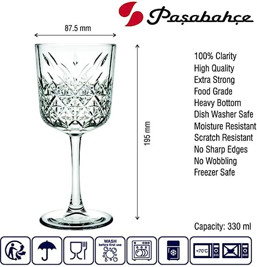 Pasabahce Timeless Glass Tumbler 330ml Red Wine 4Pack 23355