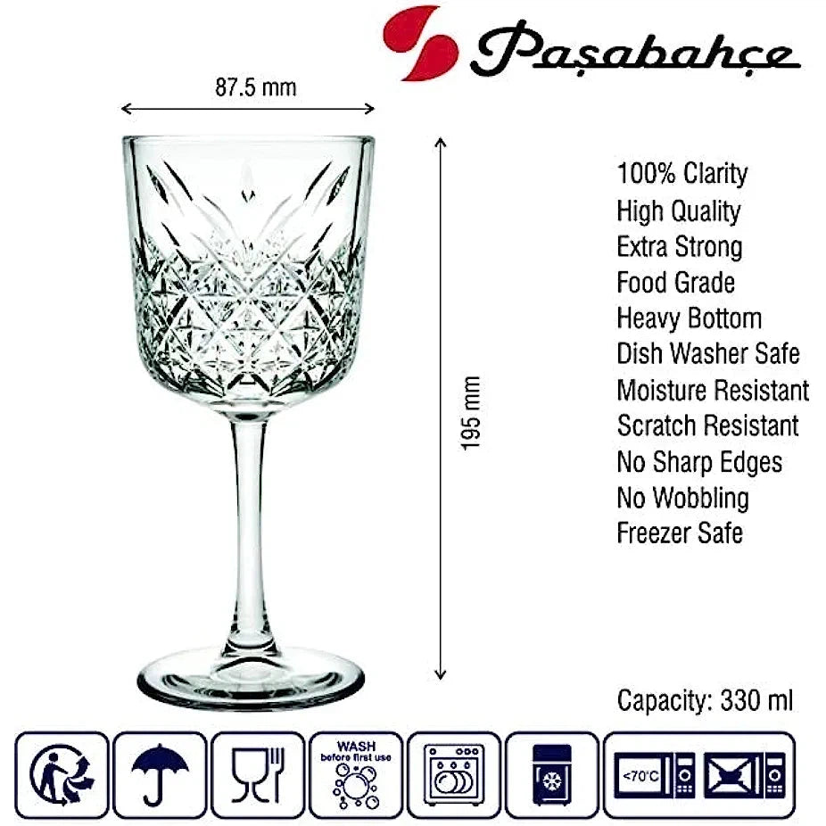 Pasabahce Timeless Glass Tumbler 330ml Red Wine 4Pack 23355