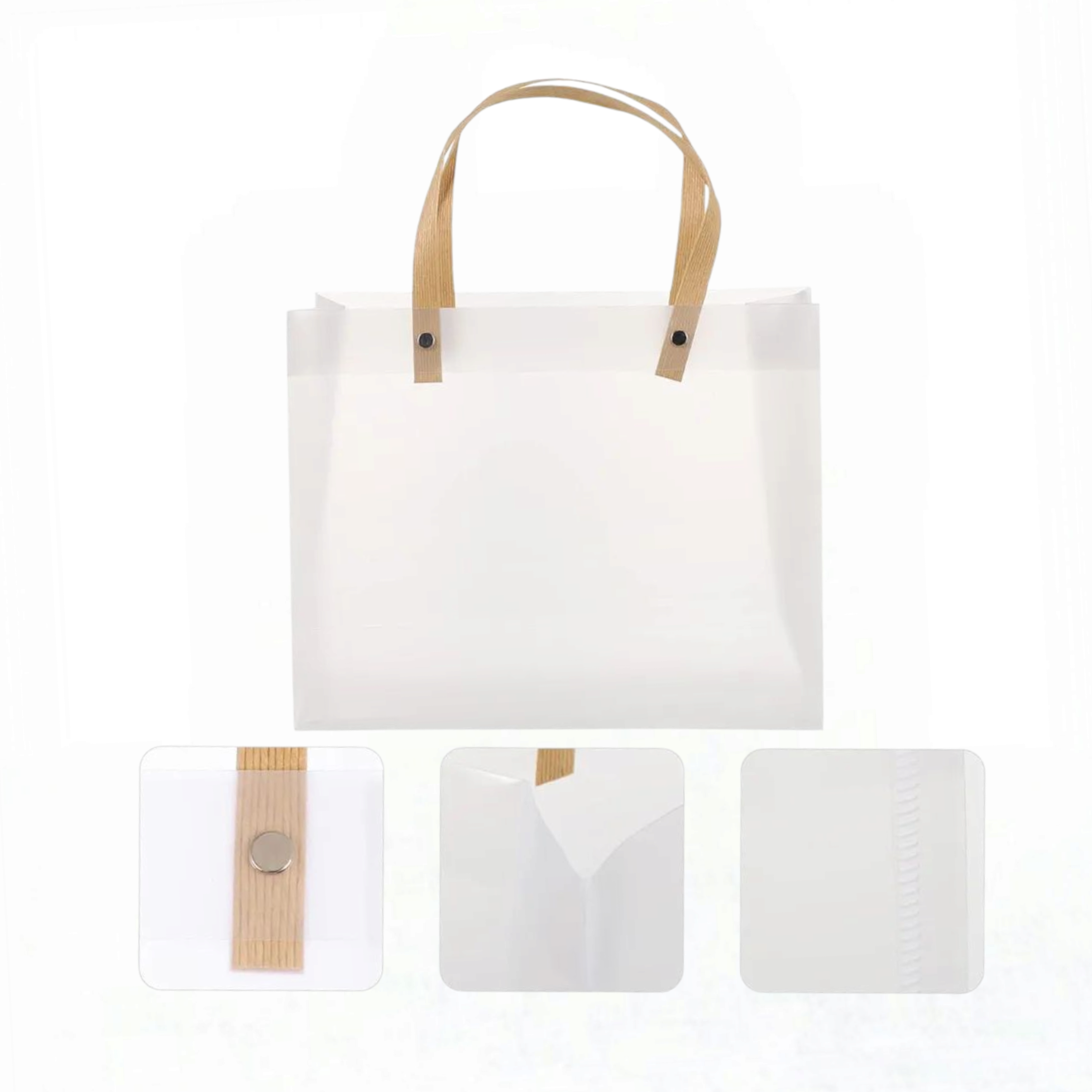 PVC Gift Box Bag Square Frosted with Brown Straw Handle