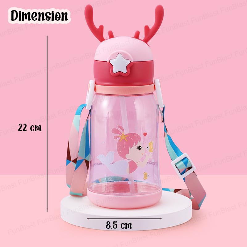 Kids Deer Horn Water Bottle 600ml with Sipper Lid 19x8cm