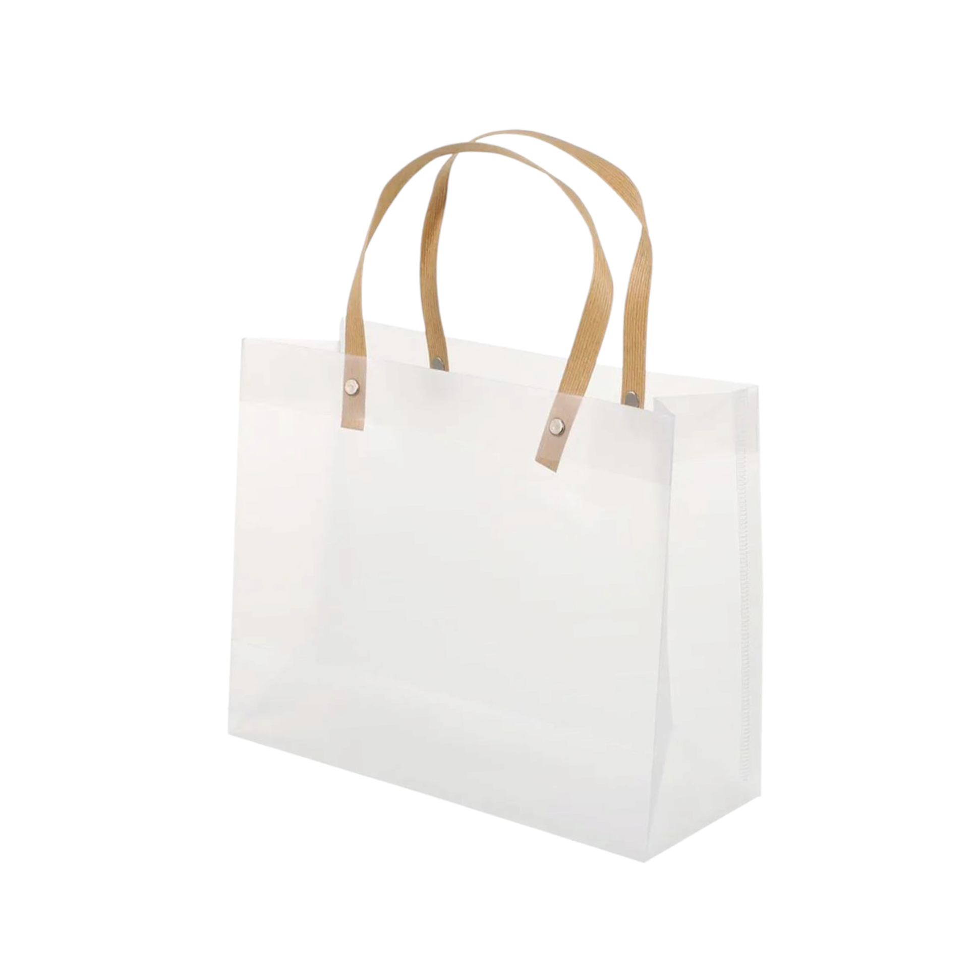 PVC Gift Bag Frosted Landscape - Plastic Reusable Bags with Brown Straw Handle
