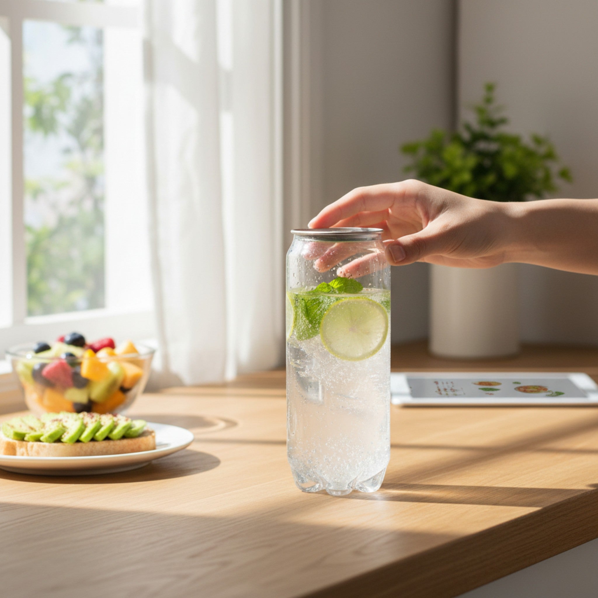 550ml Five-Cornered Bottom Food Grade Plastic Drinking Clear Can with Aluminium Pull Tab Lid