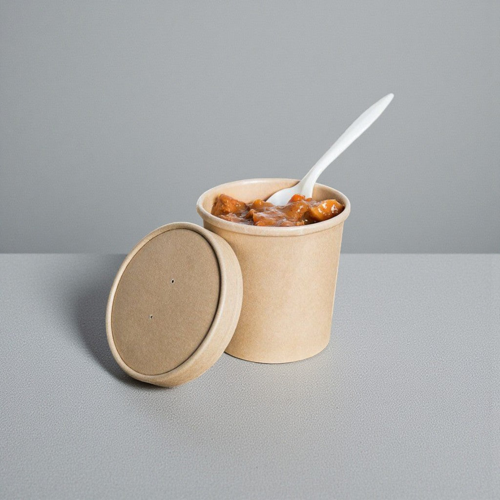 Kraft Paper Double Wall Ice Cream Cup 470ml Vintage Kraft Tubs with Vented Lid 10pack