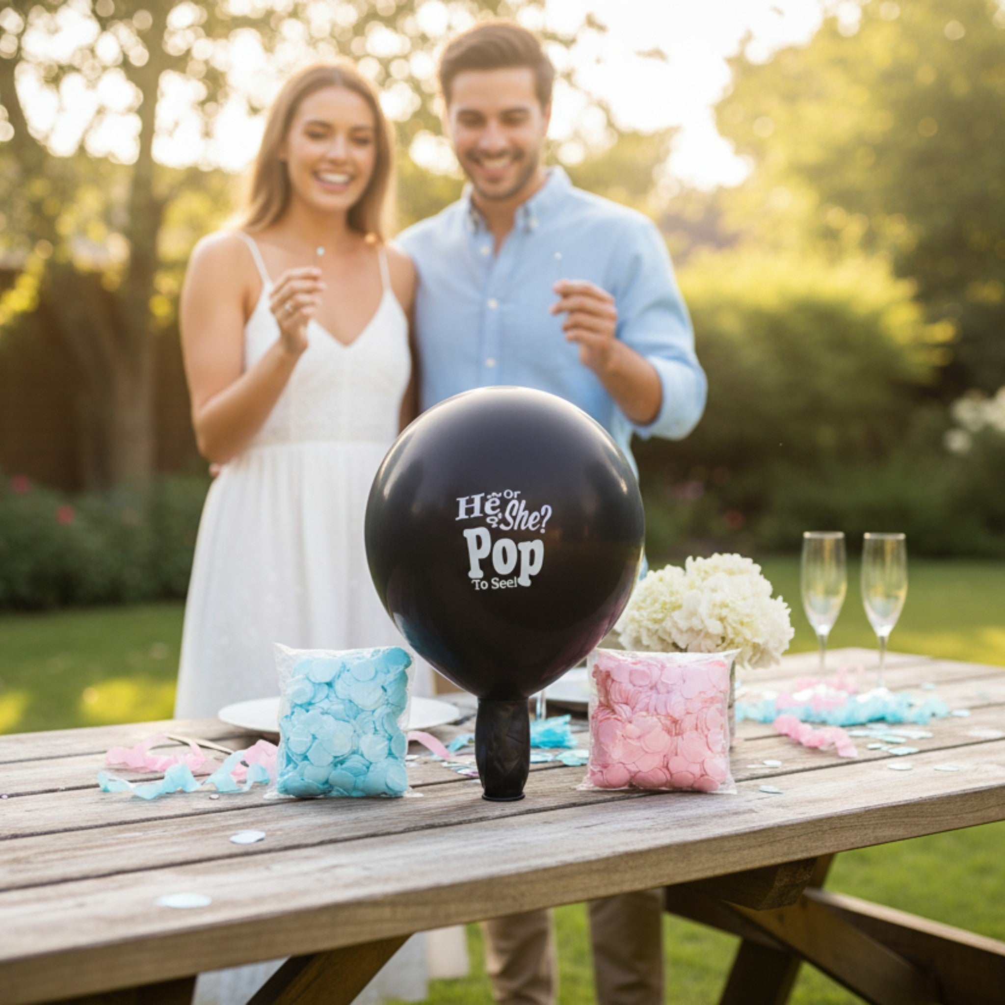 Gender Reveal Baby Shower Balloon 2pcs 36inch with Pink Blue Confetti