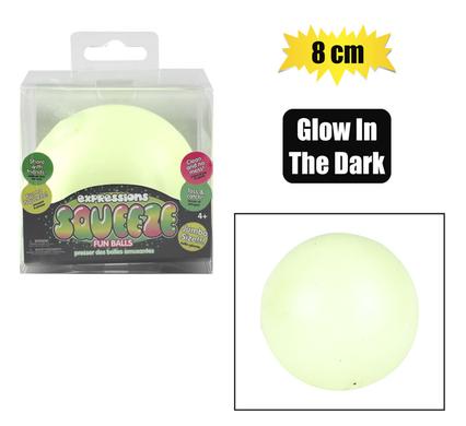 Novelty Ball Stress Glow In Dark 8cm