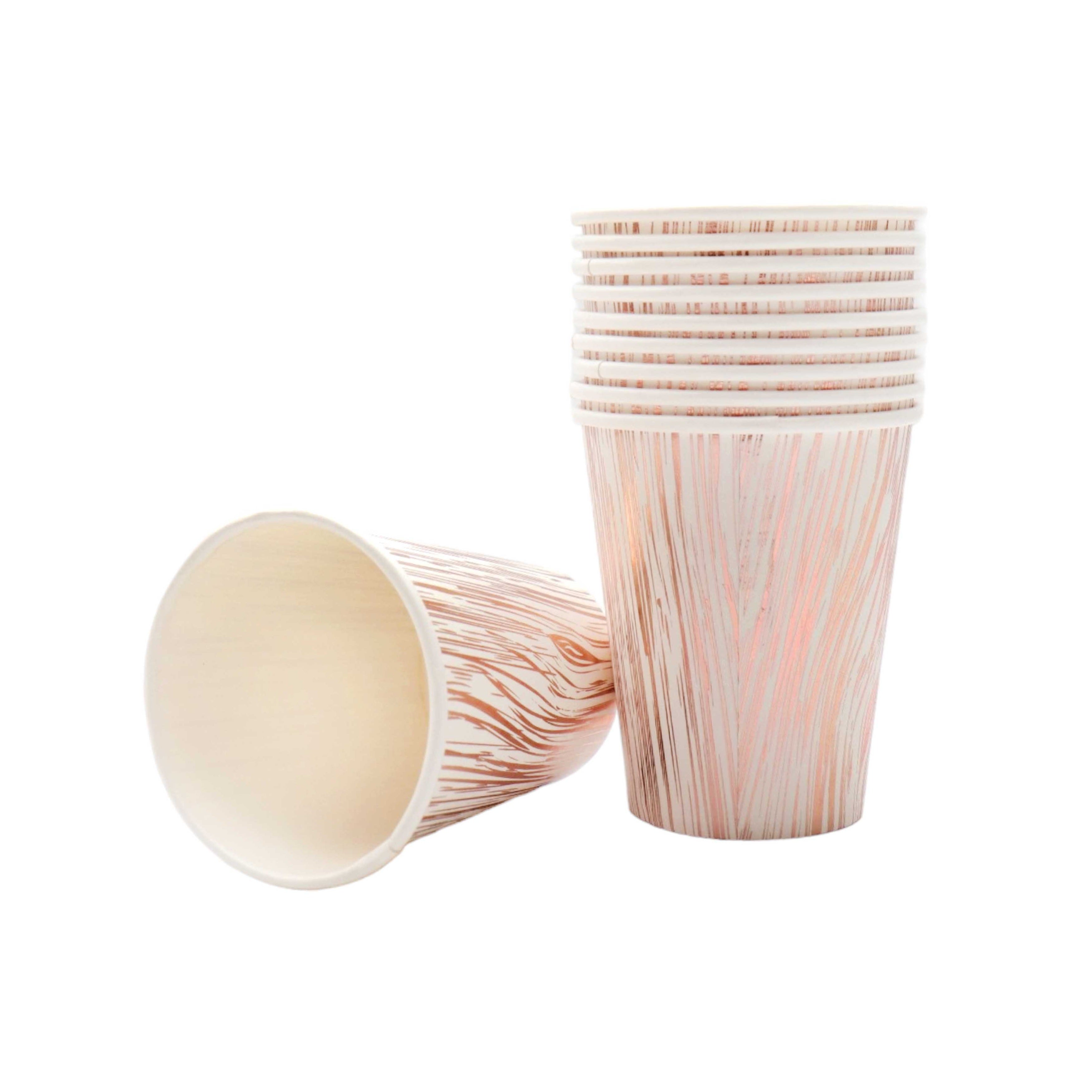 Disposable Party Paper Cups Rose Gold Stripes 10pack