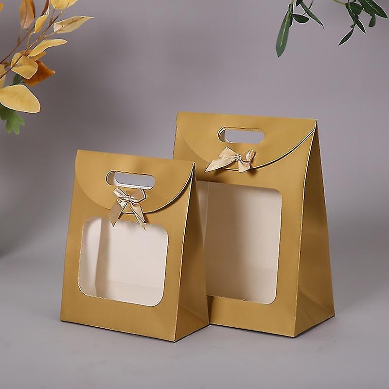 Gift Bag Die Cut Handle 24x19x9cm with Bow Ribbon and Clear PVC Front Window 1pc