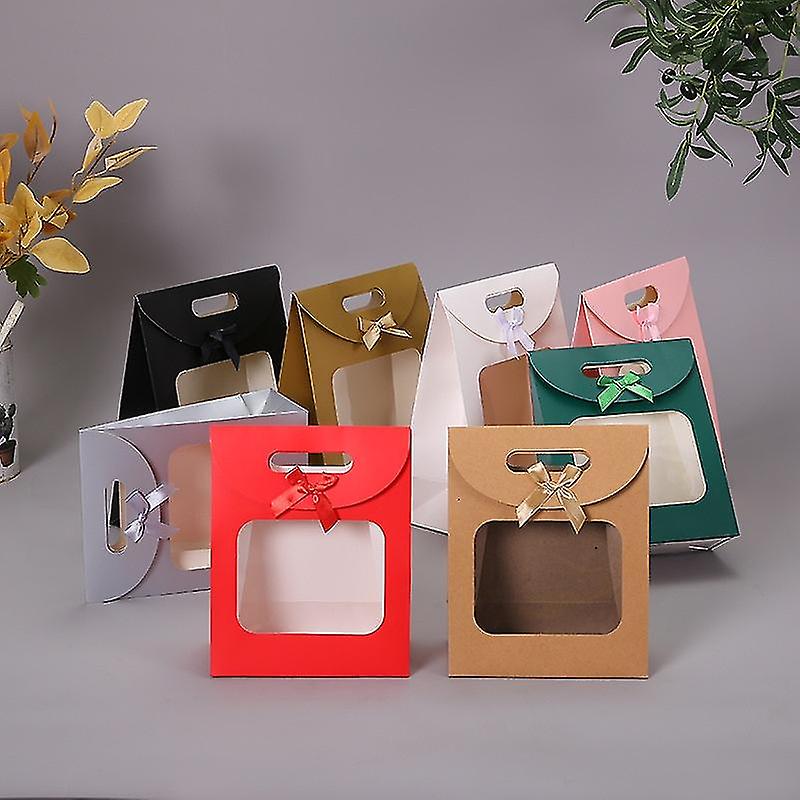 Gift Bag Die Cut Handle 29x22x12cm with Bow Ribbon and Clear PVC Front Window 1pc