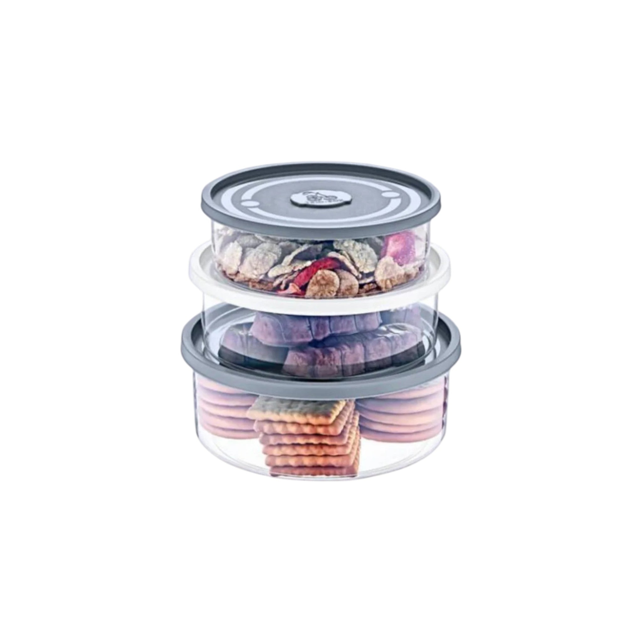 Poly Time Kare Multi Storage Box Round 3pc Set 750ml/1Lt/1.5Lt with Airtight Lid