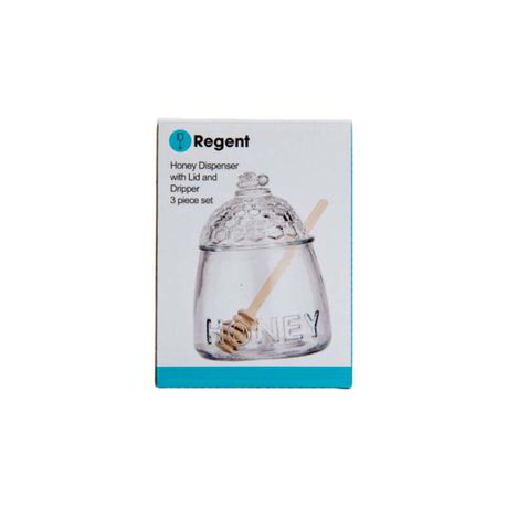 Regent Glass Honey Jar 590ml Dispenser and Dipper Stick 75088