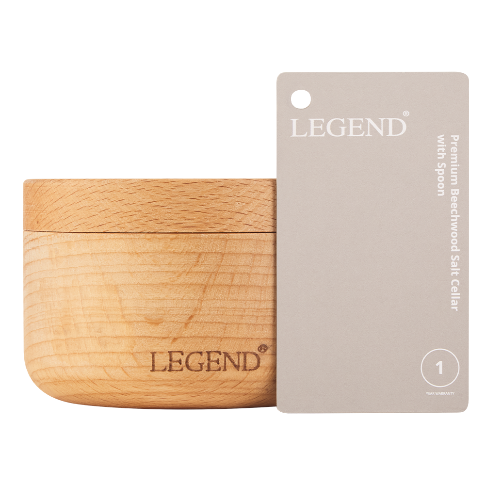 Legend Premium Beechwood Salt Cellar 10x5cm with Spoon