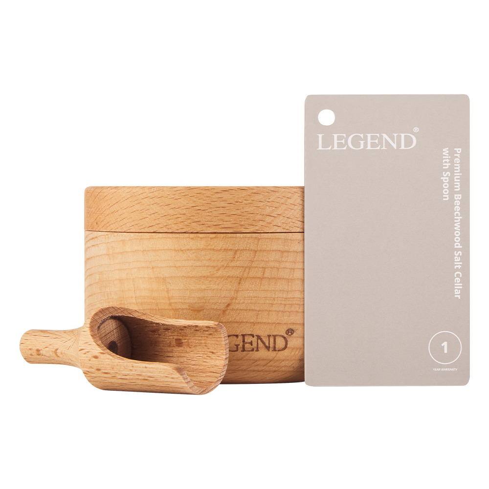 Legend Premium Beechwood Salt Cellar 10x5cm with Spoon