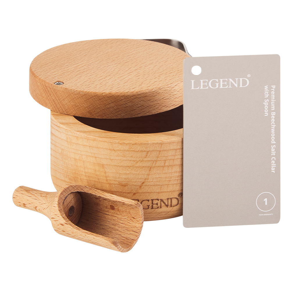 Legend Premium Beechwood Salt Cellar 10x5cm with Spoon